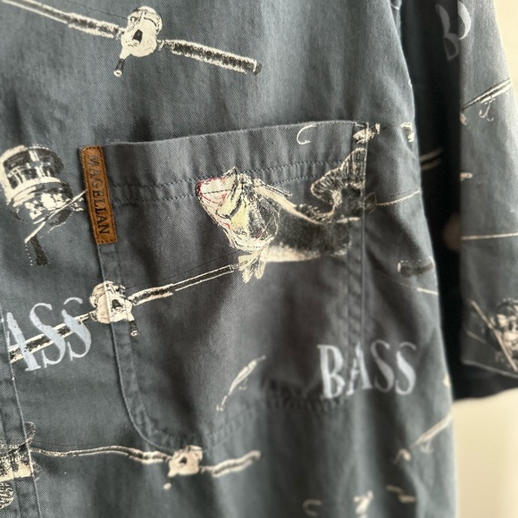 Men’s Magellan button down top with bass print size MED. - Picture 3 of 5